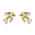 Gold Flying Swallow Bird Studs White Flowers Crystals view 5