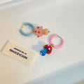 Pink Blue Hoop Mismatched Mushroom Dangle Earrings view 3