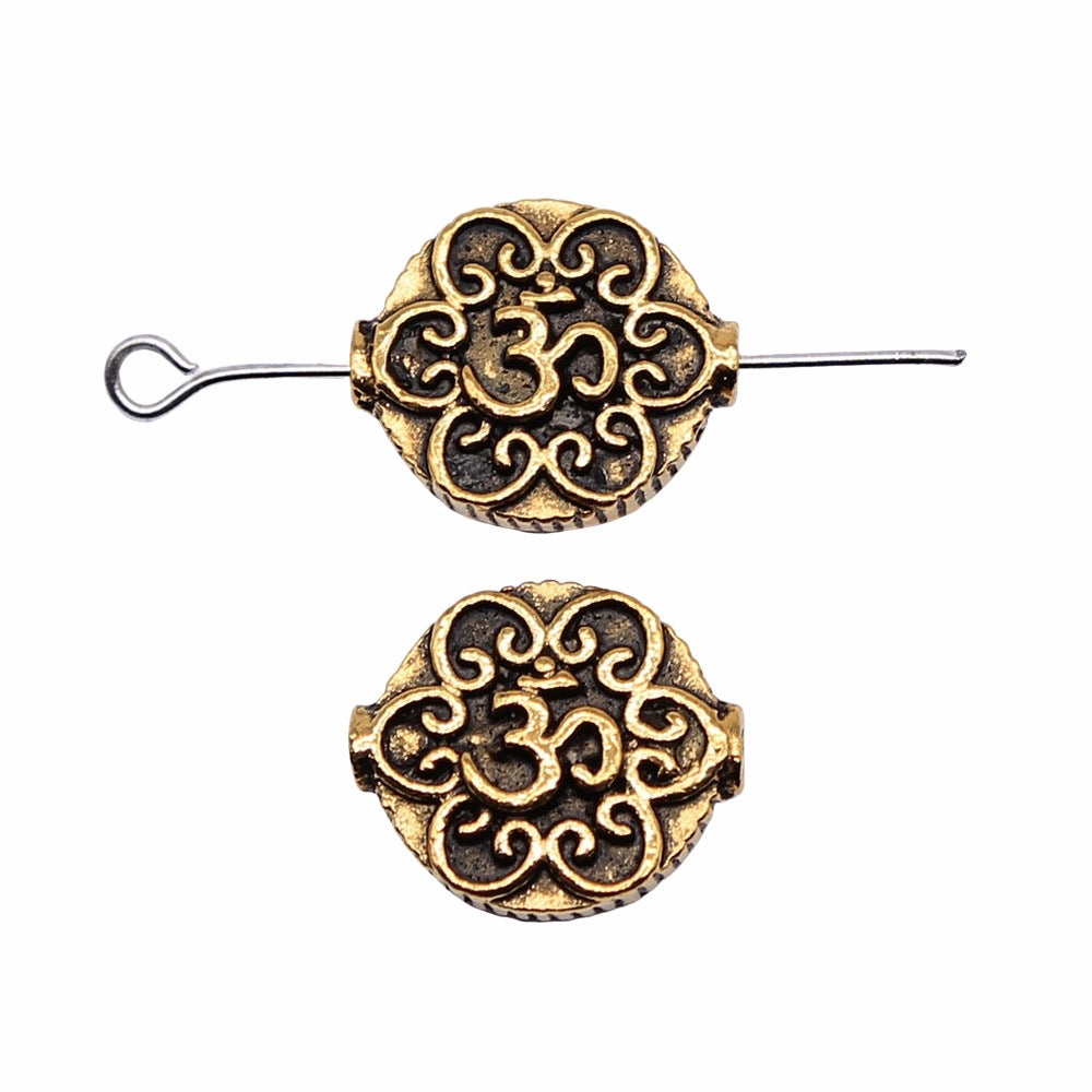 14x5mm 2.9g Antique Gold Zinc Alloy OM Symbol Loose Metal Beads for Bracelet Jewelry Making