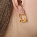 Ribbed Square Geometric Hoop Earrings Gold and Steel Finish view 4