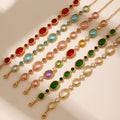 Gold Oval Bezel Bracelet Czech Glass Station Links view 3
