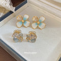 Gold Tone Blue and White Flower Earrings in Two Styles view 2