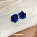 Deep Blue Rose Flower Statement Stud Earrings for Women view 4