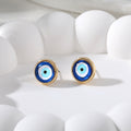 Blue Evil Eye Round Stud Earrings Gold Silver 6 Rim Styles view 7