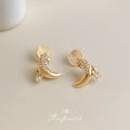 Gold Pavé Crescent Moon Star Stud and Clip-On Earrings view 7