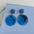 Blue And Green Mottled Resin Disc Drop Earrings In Two Colors view 4
