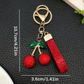 Six Red Rhinestone Cherry and Strawberry Metal Keychain Designs view 3