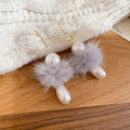 Gray Pom Pom Faux Pearl Drop Hook Earrings With Decorative Metal Details view 6