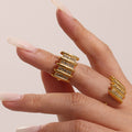 Gold Open Cuff Multi-Bar Zircon Statement Ring Size 7 view 4