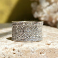 Silver Tone Wide Filigree Geometric Pavé Band Ring Sizes 6-10 view 2