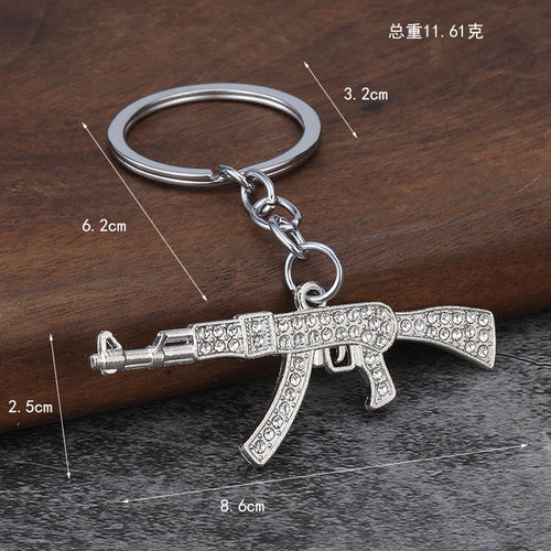 Punk Rhinestone AK Rifle Zinc Alloy Keychain Pendant Gift