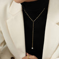 Y Lariat Necklace Faux Pearl Drop Satellite Bead Chain Metal view 1