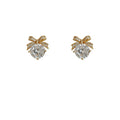 Gold CZ Bow Heart Pearl Leaf Cat Eye Stud Drop Earrings view 5