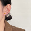 Matte Gold-Tone Heart Stud Earrings White Pearl Drops view 2
