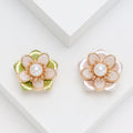 Pearl Camellia Brooch in Detailed Metal and Crystal Design view 1