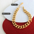 Gold Thick Curb Chain Bracelet with Lobster Clasp Extender view 2