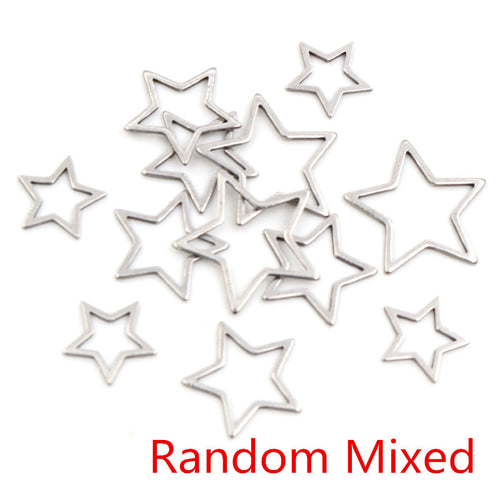 Open Star Stainless Steel Charms in Gold and Steel Tones, close view of the finish and front surface