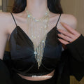Long Rhinestone Fringe Statement Necklace Gold Silver view 3