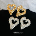 Silver Tone Irregular Open Heart Stud Earrings with Textured Finish view 2