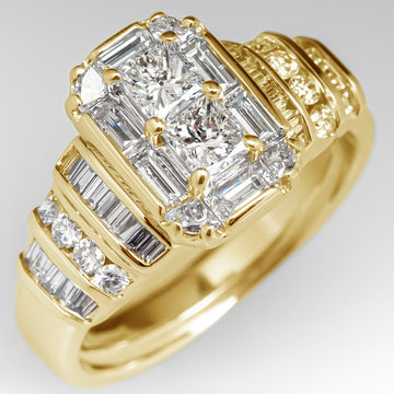 Geometric Baguette Cluster Ring In Gold And Silver Tones