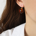 Resin Ball Hook Earrings Dark Grey White Amber Gold Tone view 1