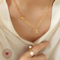 Gold Star Textured Square Zircon Pendant Paperclip Chain Necklace view 3