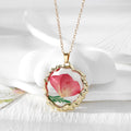 Round Birth-Flower Pressed Botanical Pendant Necklaces in Nineteen Designs view 12