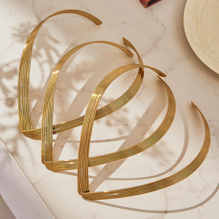 Gold V-Shape Open Collar Choker 316L Stainless Steel Ribbed