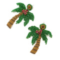 Beaded Palm Tree Coconut Stud Earrings With Pink Rhinestones view 5