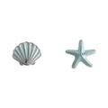 Silver Tone Pale Blue Shell And Starfish Asymmetric Stud Earrings view 5