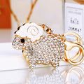 Jeweled Sheep Keychain with White Enamel Head and Gold Tone Body view 2