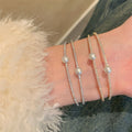 Silver Double Row Open Pearl Rhinestone Cuff Bangle view 4
