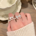 Silver Cubic Zirconia Pearl Bow Open Ring Adjustable view 1