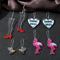 Silver Tone Acrylic Ghoul Heart Flamingo Boot and Bee Hook Earrings view 1