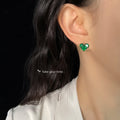 Gold-Tone Mini Emerald Green CZ Heart Stud Earrings Pair view 2