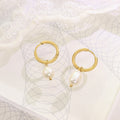 Gold Huggie Hoop Freshwater Pearl Drop Earrings Pair view 6