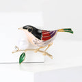 Enamel Bird on Pearl Branch Brooch in Green or Red Wings view 2