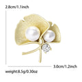 Matte Gold Ginkgo Leaf Brooch with Two Faux Pearls view 4