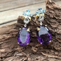 Two Tone Purple Teardrop Crystal Flower Earrings Fashion Jewelry view 3