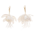 White Floral and Shell Drop Earrings with Beaded Tassels view 5