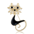 Cat With Glasses Brooch In Metal With Black Or White Enamel And A Curled Gold-Tone Tail view 2