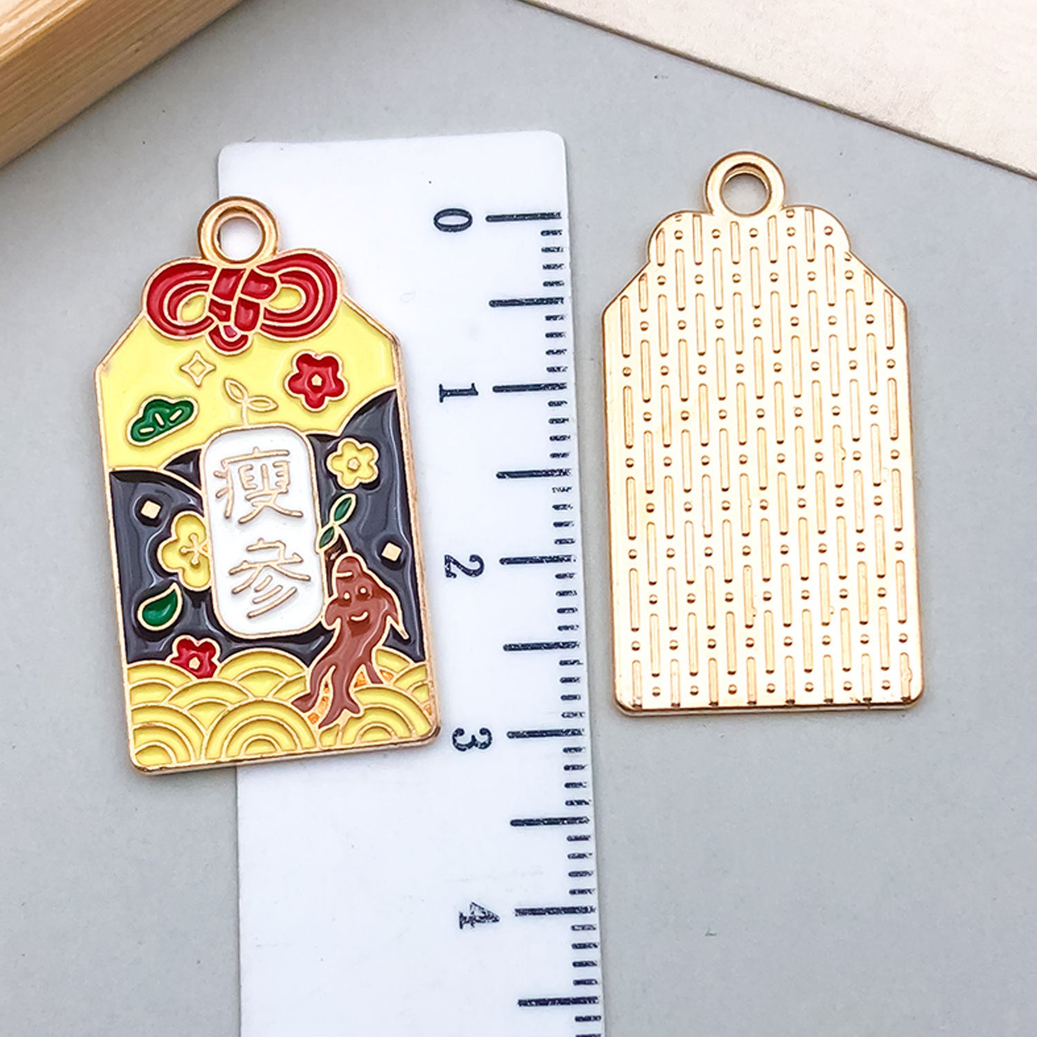 K Gold Zinc Alloy Japanese Fortune Plaque Enamel Charm Pendant for DIY Earrings Keychain