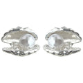 Silver Open Clamshell Pearl Stud Earrings Pair Style view 5