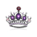 Red Purple Silver Tone Crown Openwork Crystal Metal Brooch Pin view 6