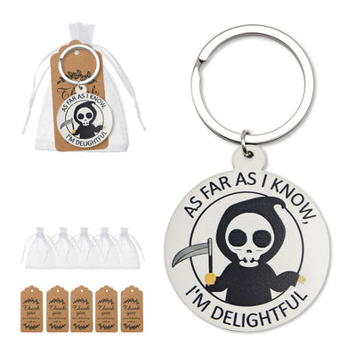 Grim reaper wood keychain with organza bags and kraft thank-you tags