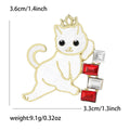 White Cat Brooch With Stacked Geometric Crystal Blocks view 5