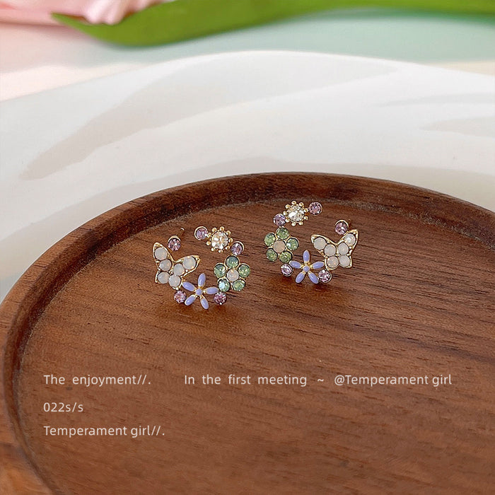 Gold Tone Multicolor Stone Floral Wreath Stud Earrings