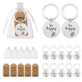 Bee Happy Round Wood Disc Keychain Metal Split Ring view 1