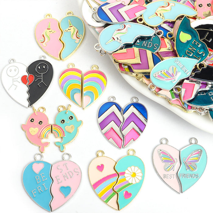 Split Heart Best Friends Enamel Charm Collection for Jewelry Making