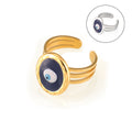 Blue Evil Eye Oil Drip Open Ring Gold Steel Triple Band view 5